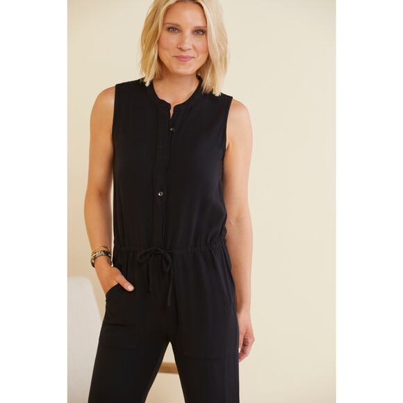 SPLENDID Brook Sleeveless Jumpsuit Elastic Waist Tencel Blend in Black Women's M - Picture 14 of 15